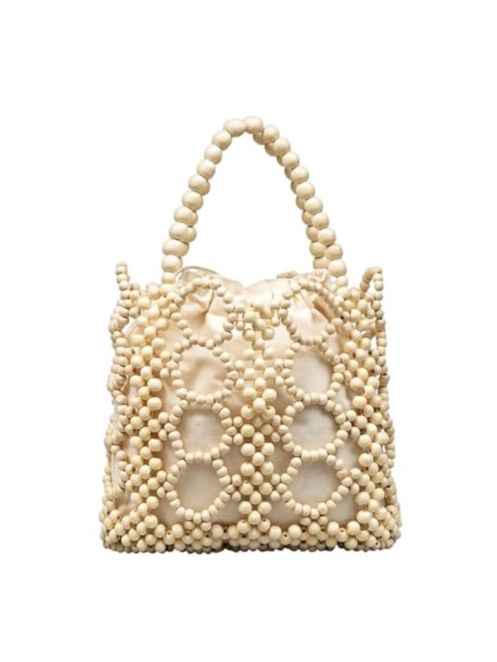 Handmade Wooden Bead Tote Bag Small Handwoven Clutch Woven Bucket Handbag